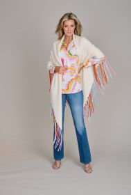 Beige poncho met multicolor franjes Herzen'S angelegenheit