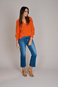 Oranje bloes met elastiek aan uiteinde mouwen Herzens