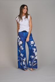 Blauwe broek met witte bloemenprint Caroline Biss