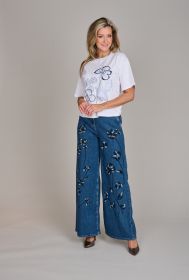 Witte T-shirt met blauwe bloemen Caroline Biss