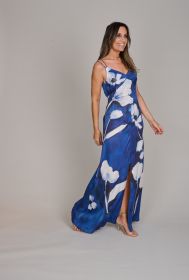 Blauw lang gebloemd kleed Caroline Biss