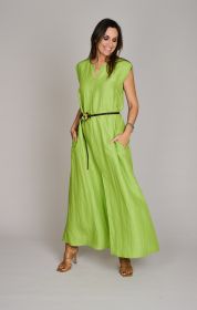 Groen lang V-hals kleed met riem Caroline Biss