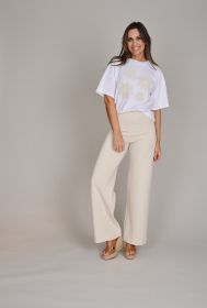 Witte T-shirt met beige bloemen Caroline Biss