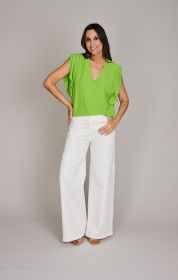 Ecru broek met ton-sur-ton bloemenbroderie Caroline Biss