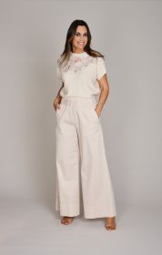 Beige wijde broek op elastiek Caroline Biss