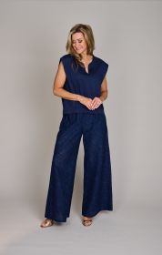 Blauwe V-hals bloes Caroline Biss