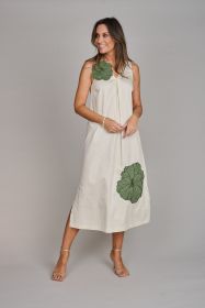 Beige lang kleed met kaki bloemen Atmos