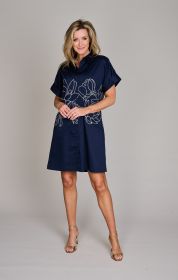 Marine hemdkleed met witte broderie Atmos