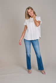 Witte bloes met korte mouw en ton-sur-ton strepen Hemisphere