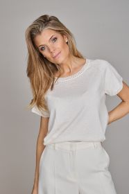 Ecru T-shirt met fantasie aan hals en mouwen Hemisphere