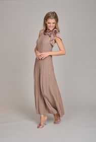 Bruin lang kleed met strik aan hals en pailletten D.Exterior