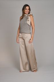 Taupe/ groene bloes met strik aan hals D.Exterior