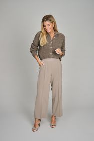 Taupe los gebreide gilet met kraag Riani