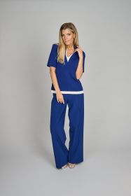 Blauwe pull met kraag en witte boord Riani