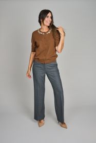 Camel gilet met fantasie aan hals Riani