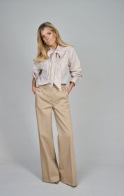 Beige geruite bloes met strik Riani
