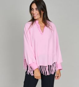 Roze ponchotrui met franjes Herzens