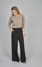 Taupe gilet met kabel en pailletten Repeat