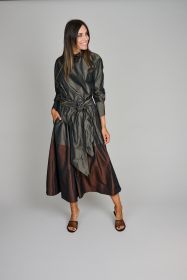 Grijsgroene rok in tafta met bruine onderkant Rosso 35