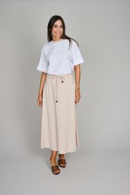 Witte T-shirt met beige tricot boord Peserico