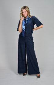 Blauwe broek met visgraatmotief Due Amanti