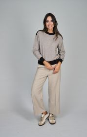 Taupe pull met bruine boord Lalotti