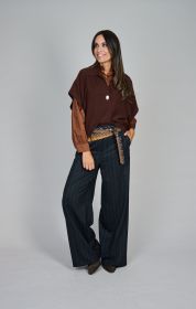 Bruine pull met kraag en korte mouw Caroline Biss