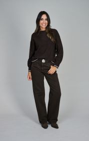 Bruine pull met witte boord Caroline Biss