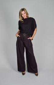 Bruine broek met springplooi en riem Caroline Biss