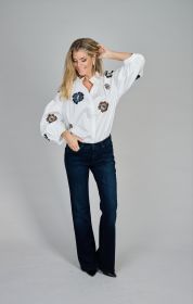 Witte bloes met marine en bruine bloemenbroderie Atmos